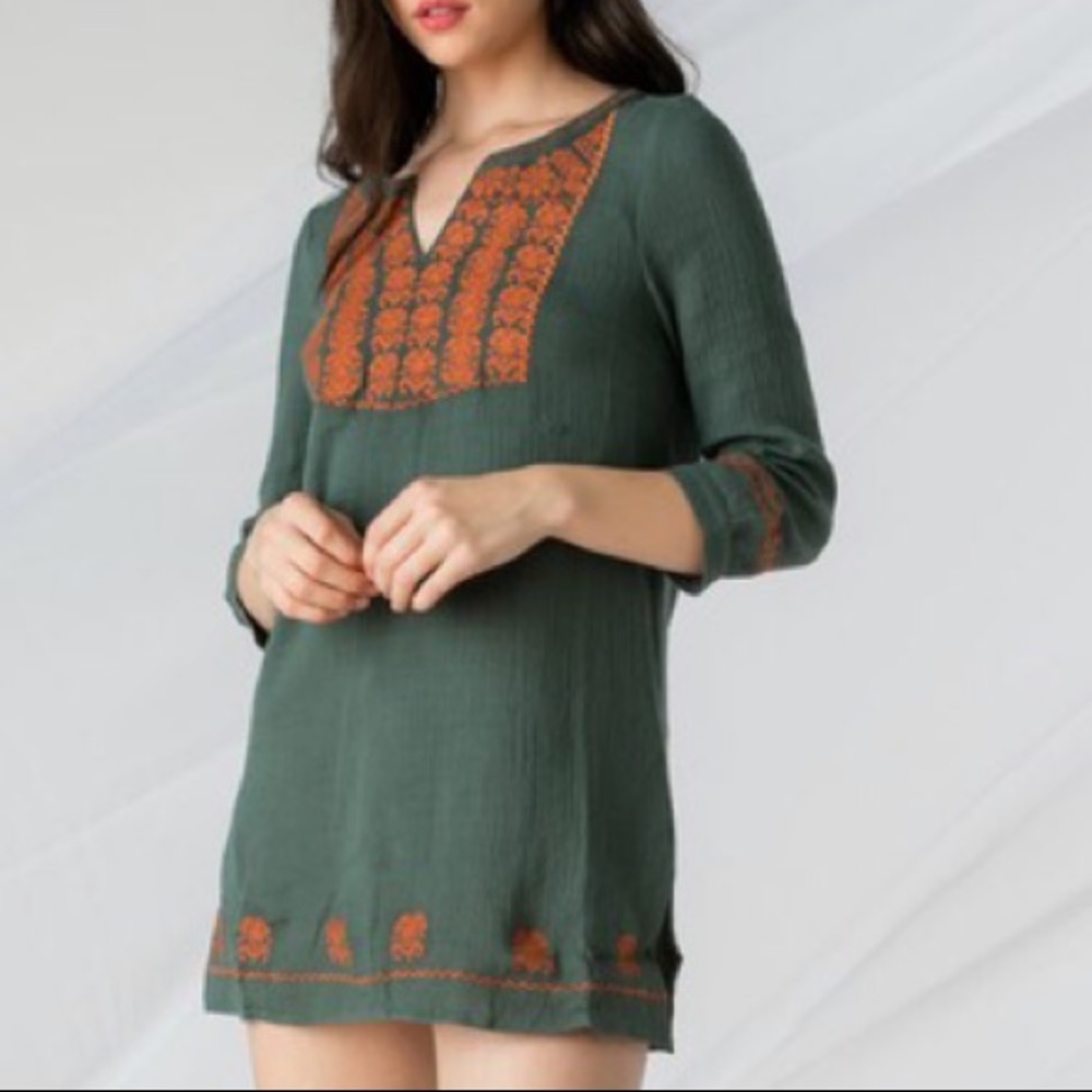 Olive & Orange Embroidered Tunic - Picture 9 of 11
